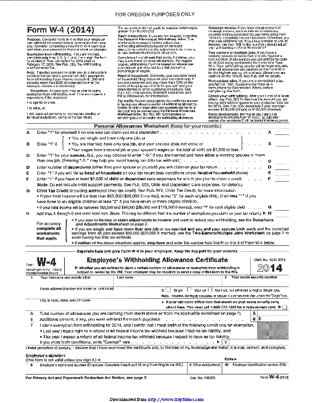 Oregon Form W 4 2014 PDFSimpli