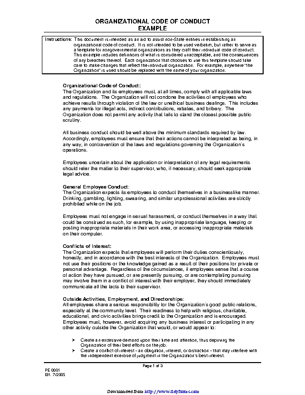 Organizational Code Of Conduct Example - PDFSimpli