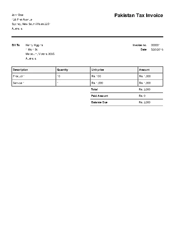 Pakistan Invoice Template PDFSimpli