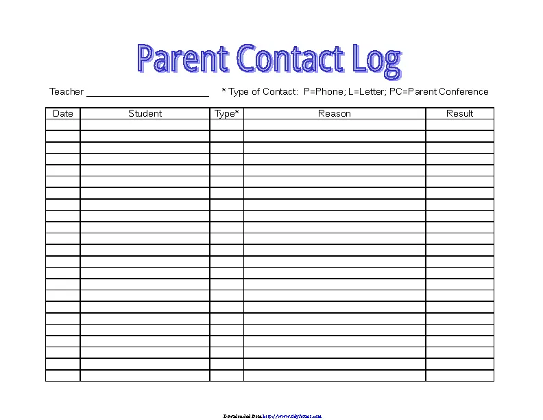 Parent Contact Log 1 - PDFSimpli