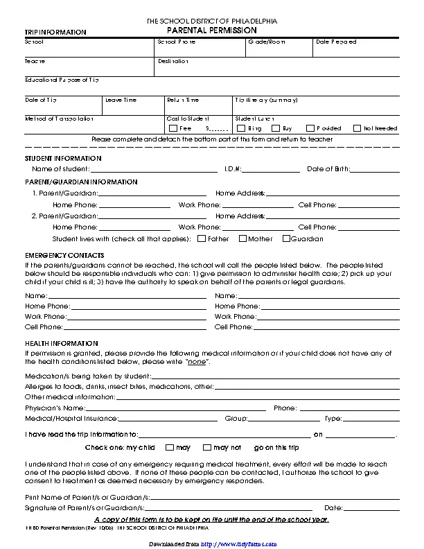 Parent Permission Form For A Field Trip - PDFSimpli