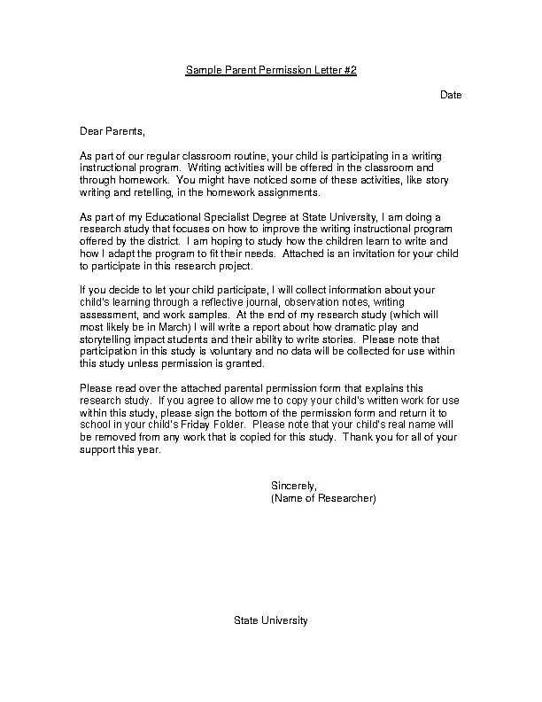 Parent Permission Letter - PDFSimpli