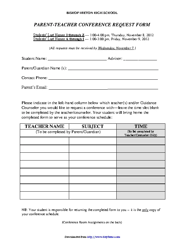 Parent Teacher Conference Request Form