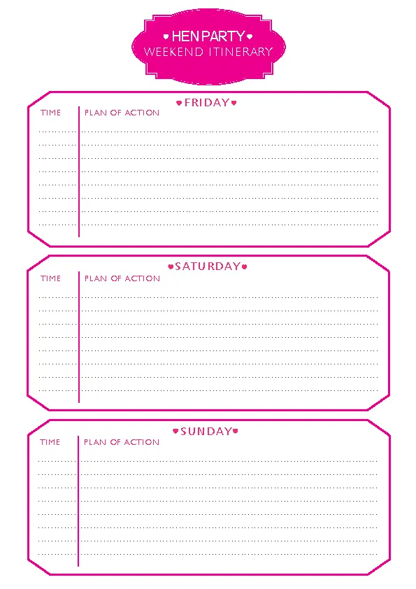 Party Weekend Itinerary Template