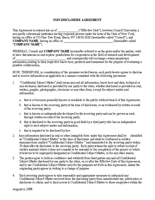 Patent Non Disclosure Agreement Template - PDFSimpli