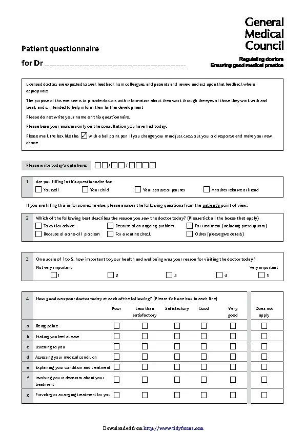 Patient Questionnaire For Doctors