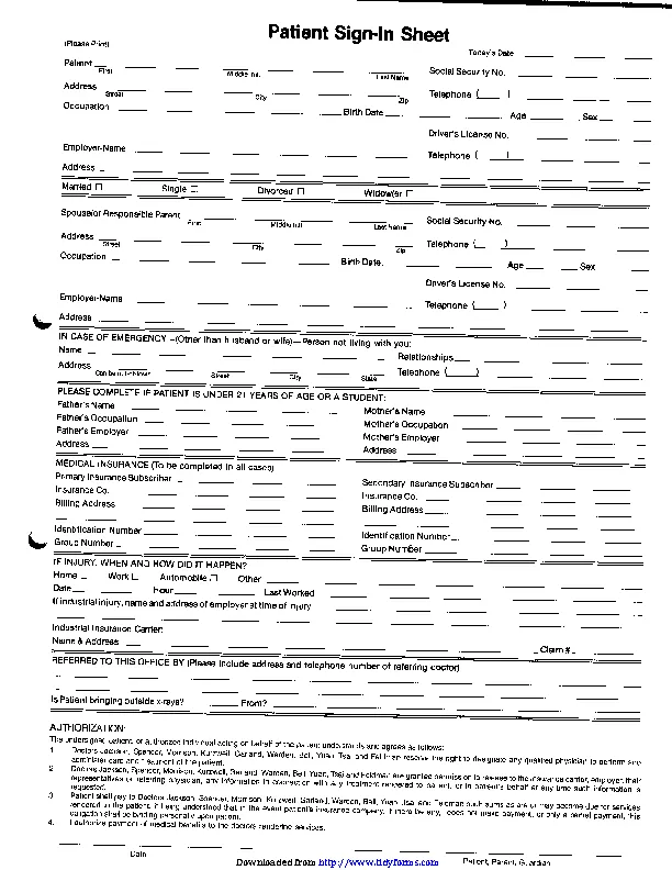 Patient Sign In Sheet Pdf