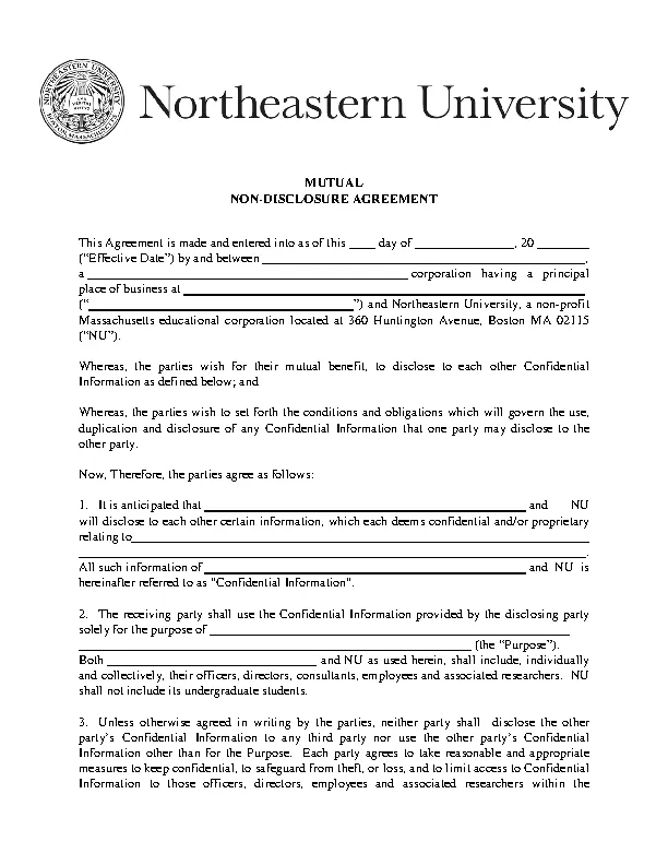 Pdf Template For Counsel Mutual Non Disclosure Agreement