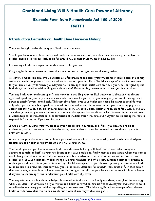 Pennsylvania Durable Health Care Power Of Attorney Form 1 PDFSimpli Pennsylvania durable health care power of attorney form 1 pdfsimpli