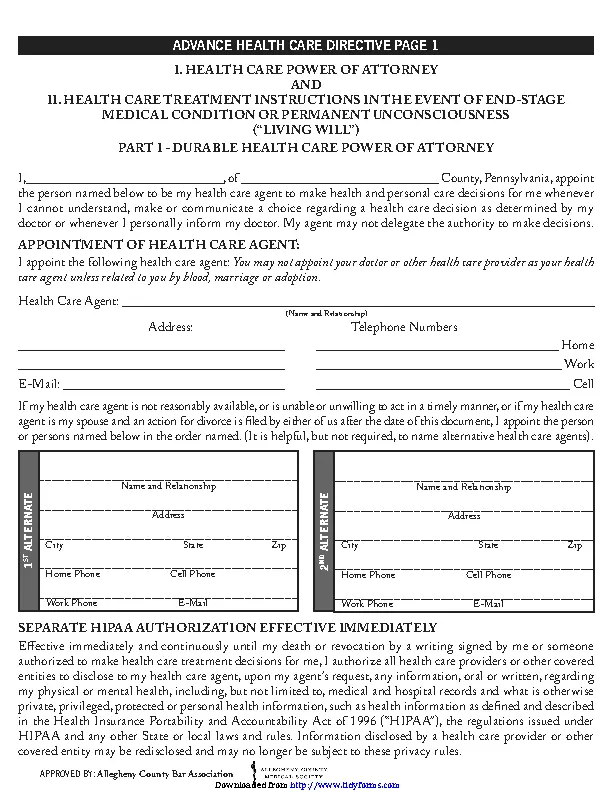 Pennsylvania Durable Health Care Power Of Attorney Form 2 - PDFSimpli