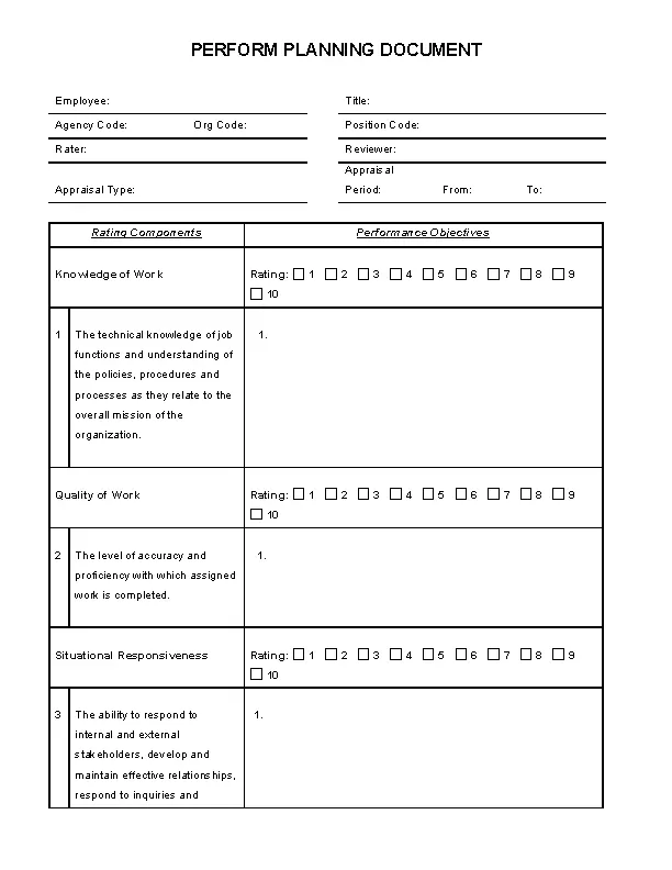 Perform Planning Document Component Template Free - Pdfsimpli