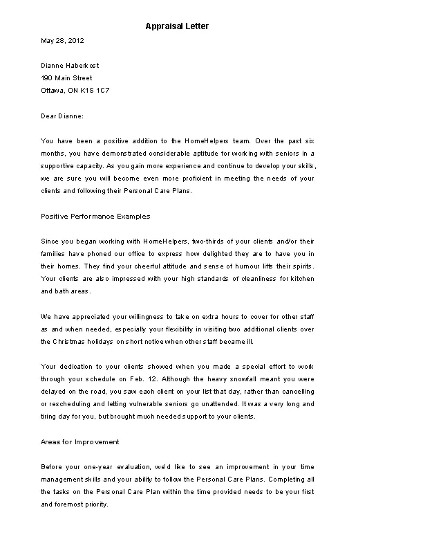 evaluation letter template