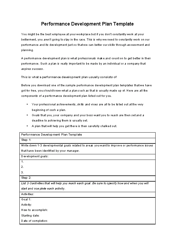 Performance Development Plan Template Pdfsimpli 9804