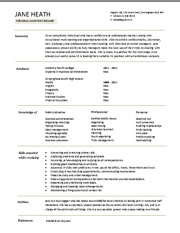 Personal Assistant Resume - PDFSimpli