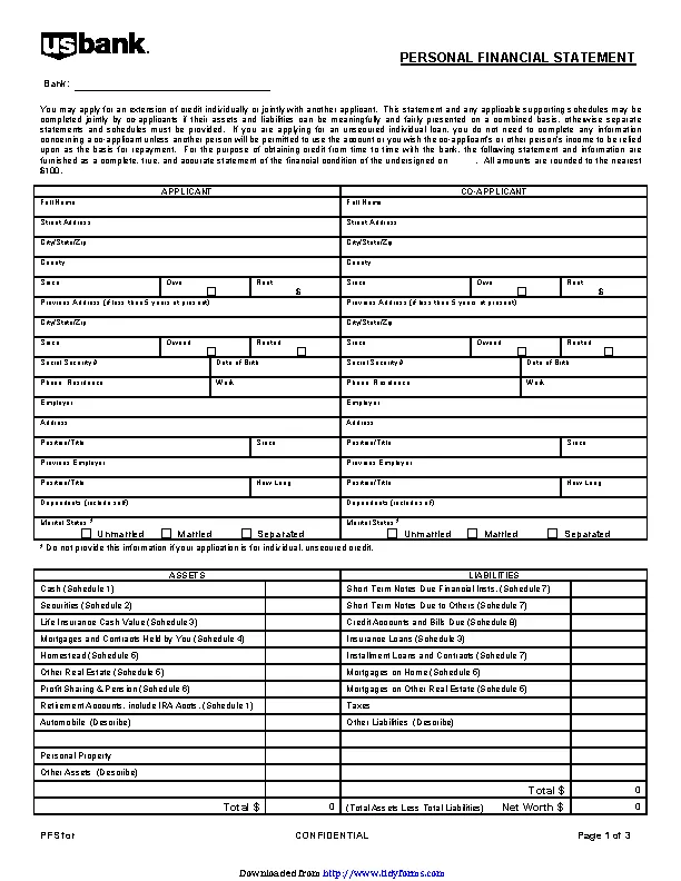 Personal Financial Statement Form 3