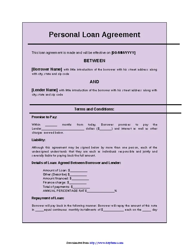 Personal Loan Agreement Form 2