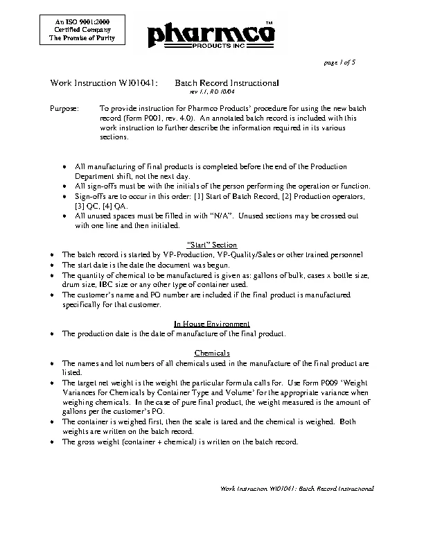 Pharmco Products Work Instructions Template - Pdfsimpli