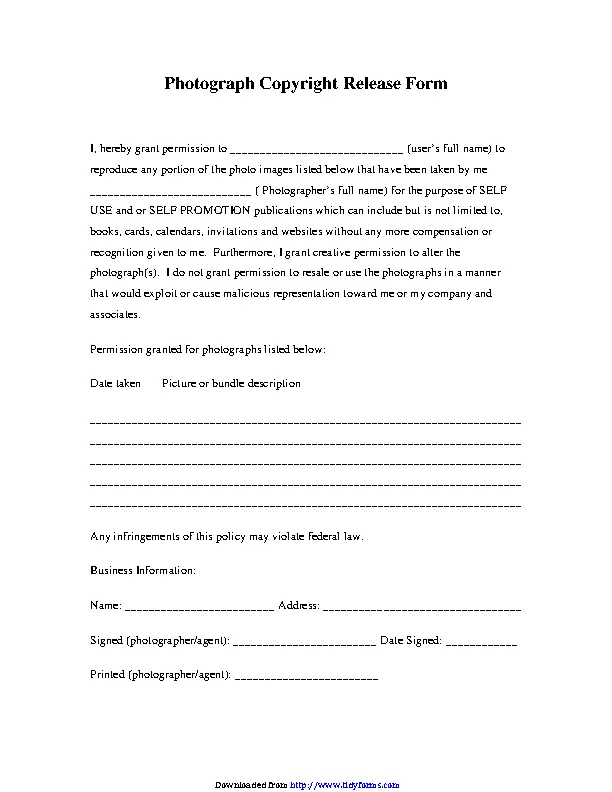 Photograph Copyright Release Form