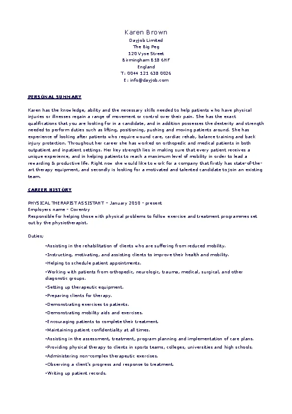 Physical Therapist Assistant Resume - Pdfsimpli