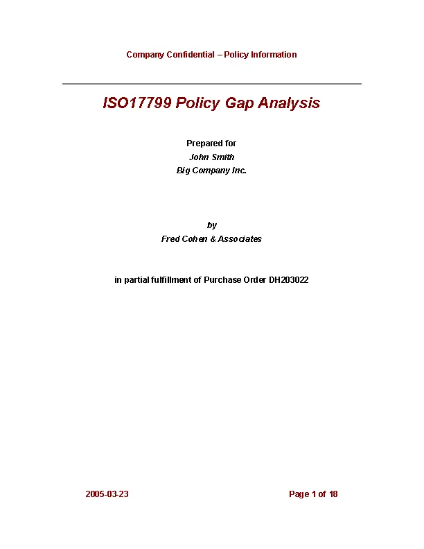 Policy And Procedure Gap Analysis Sample