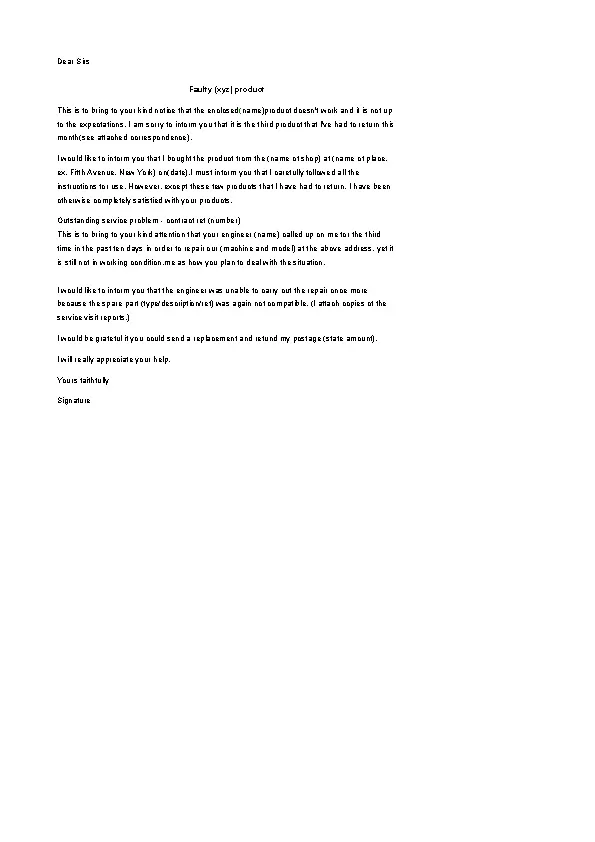 Poor Services Customer Complaint Letter Template