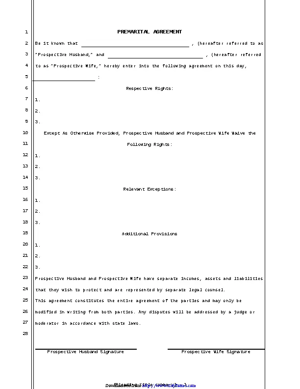 Prenuptial Agreement Template
