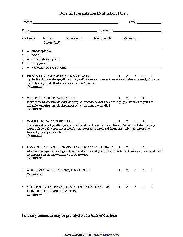 Presentation Evaluation Form 2 - PDFSimpli