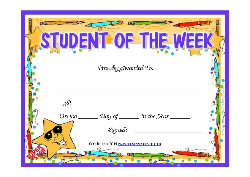 Prinable Student Of The Week Certificate