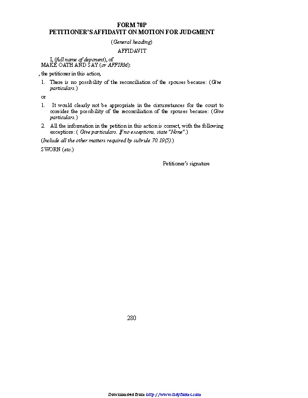 Prince Edward Island Petitioners Affidavit On Motion For Judgment Form
