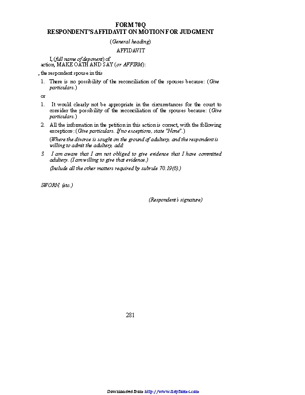 Prince Edward Island Respondents Affidavit On Motion For Judgment Form