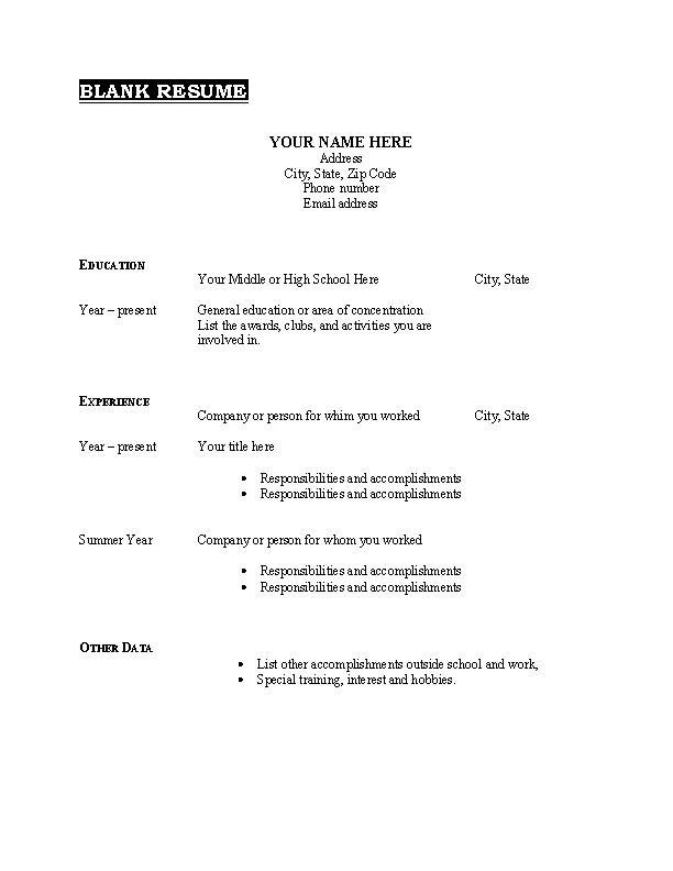 download blank resume pdf