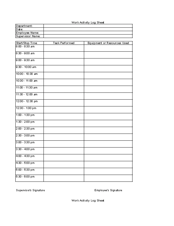 Printable Daily Work Log Sheet Template Example - PDFSimpli