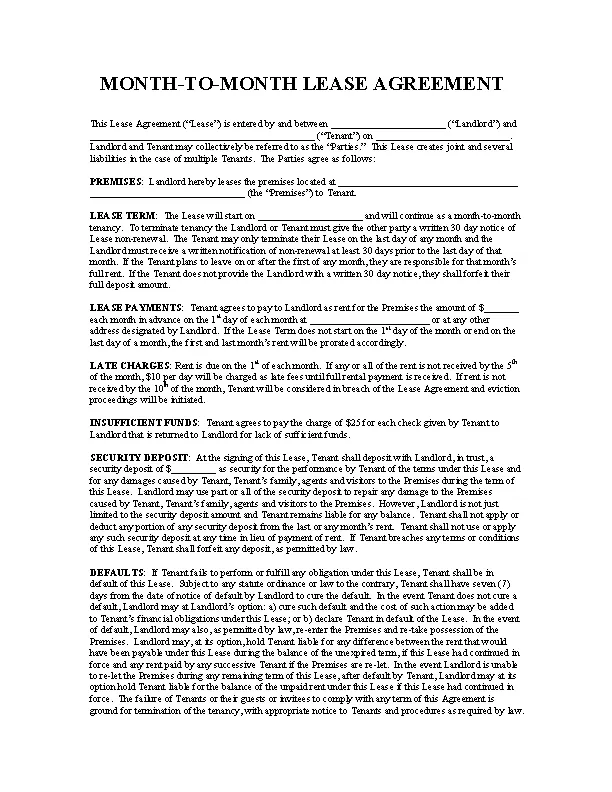 printable month to month rental agreement pdfsimpli