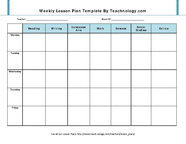 Printable Weekly Lesson Plan Template - PDFSimpli