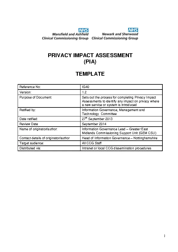 Privacy Impact Assessment Template