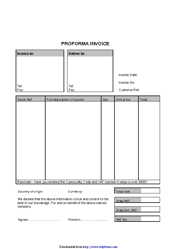Pro Forma Invoice Template 1