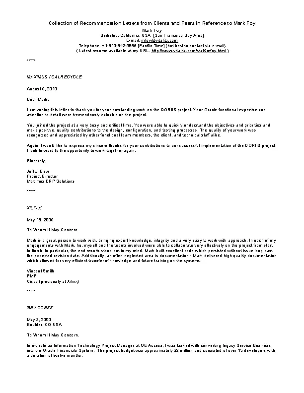 Professional Reference Letter For Project - PDFSimpli