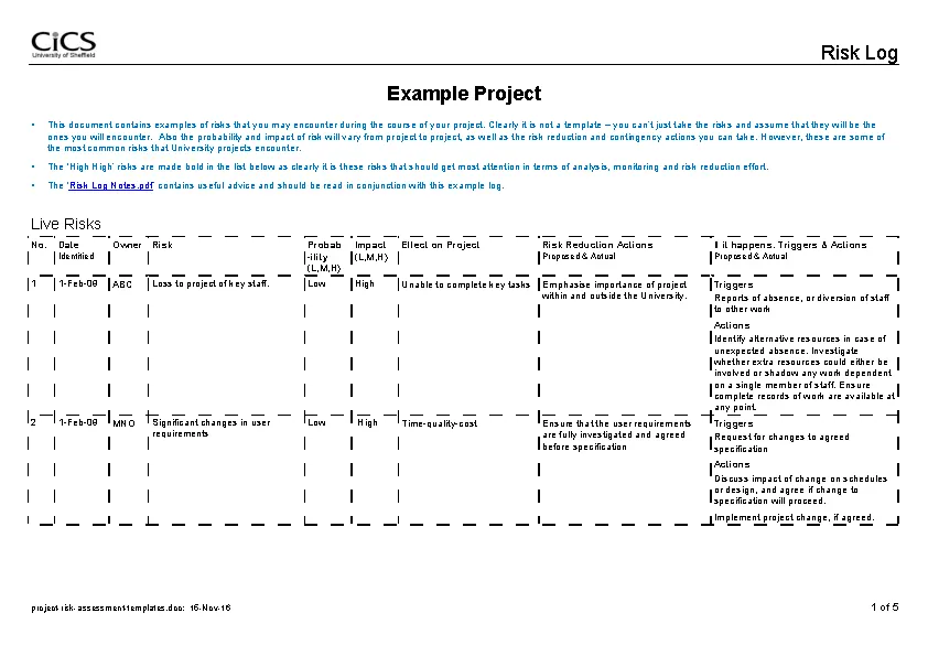 Project Risk Assessment Templates Pdfsimpli 