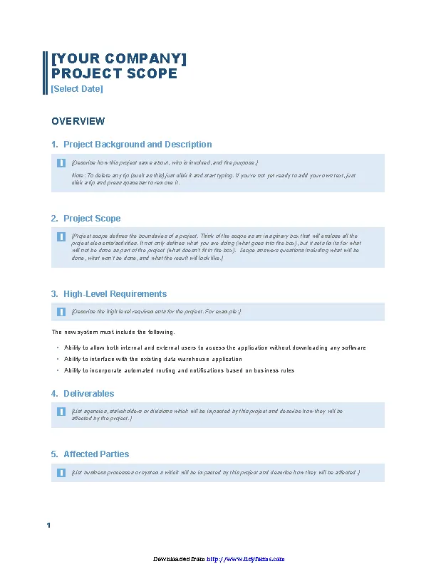 Project Scope Report Template - PDFSimpli