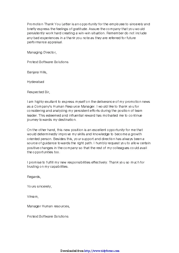 Promotion Thank You Letter PDFSimpli