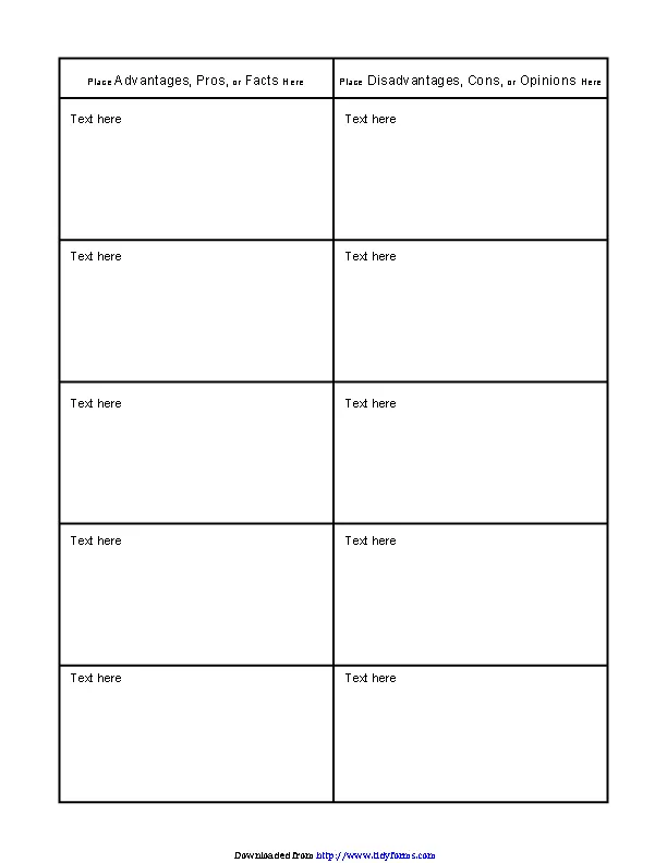 Pros And Cons Comparison T Chart For Students