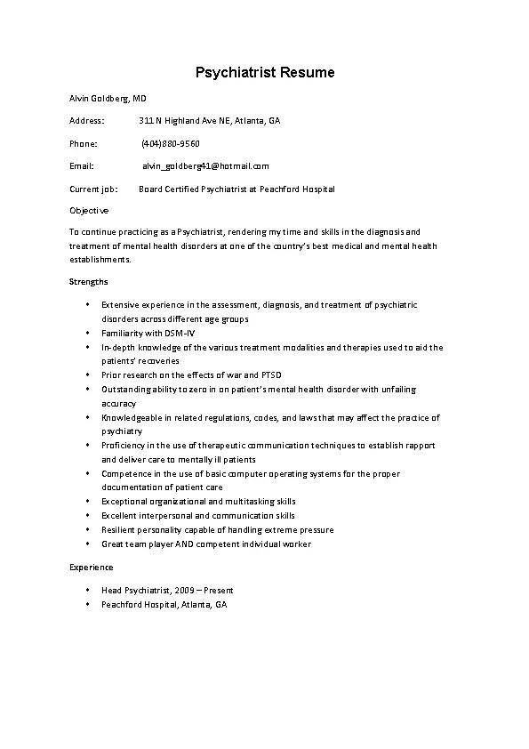 Psychiatrist Resume Template1 PDFSimpli