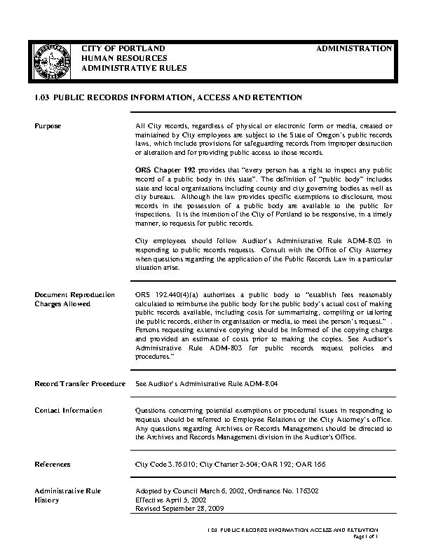 Public Records Information Hr Rule Template