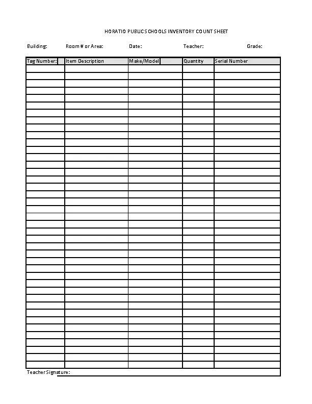 Public School Inventory Count Sheet