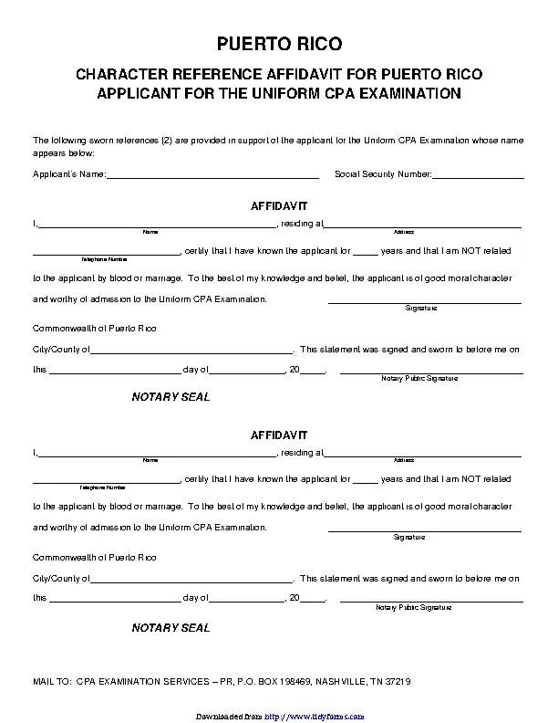 Puerto Rico Affidavit For The Uniform Cpa Examination Form