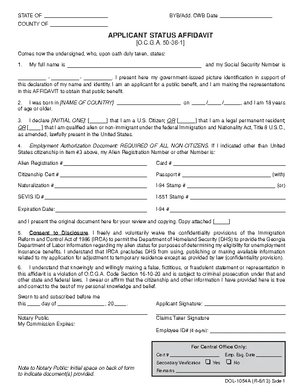 Puerto Rico Applicant Status Affidavit Form