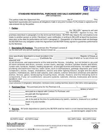 purchase and sale agreement ma PDF
