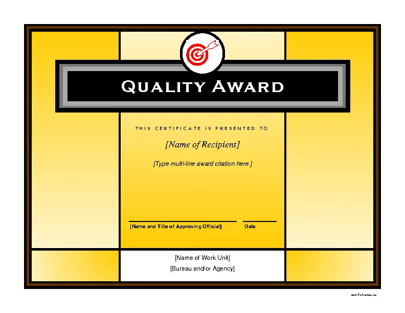 Quality Award Printable Certificate Download