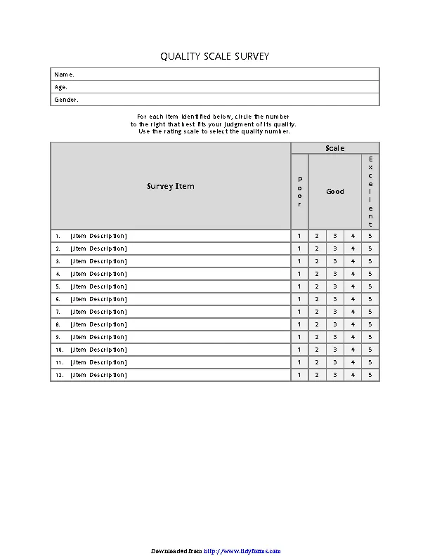 Quality Scale Survey Template