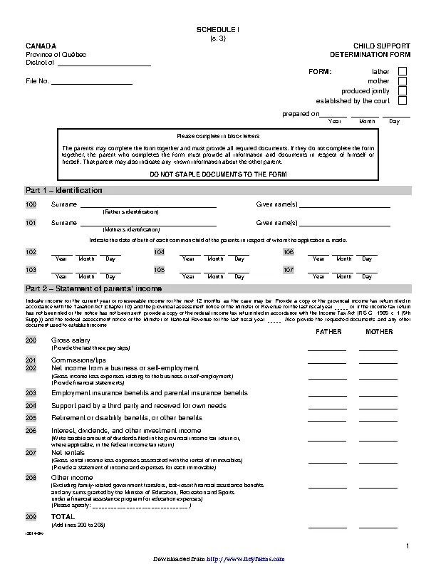 Quebec Child Support Determination Form PDFSimpli